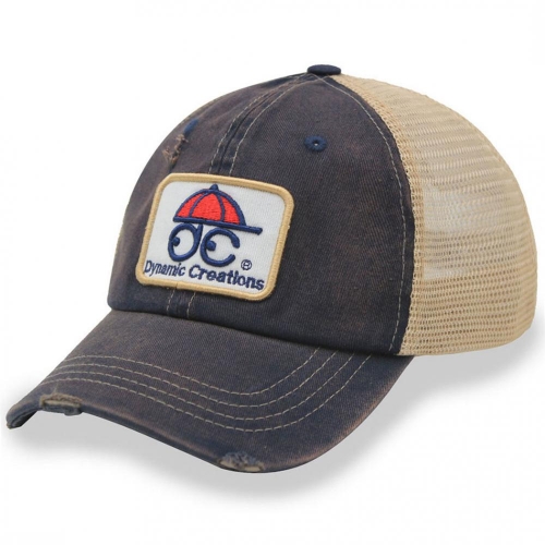 1638D  DC CAPS 6 Panel Constructed Dirty WashedTrucker Hat 